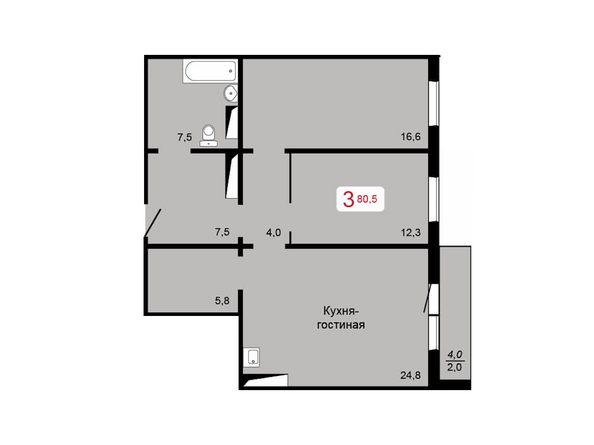 3-комнатная 80,5 кв.м