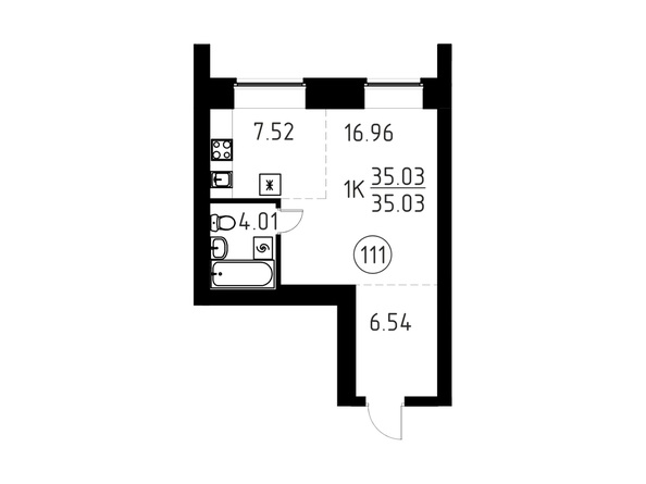 Планировка Студия 35,03 м²