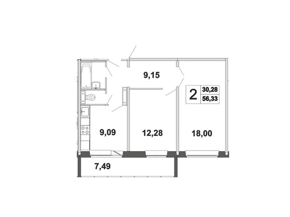 Планировка двухкомнатной квартиры 56,33 кв.м