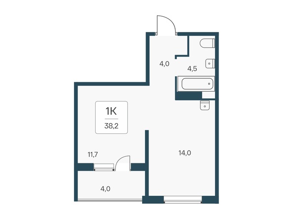 Планировка 1-комн 38,2 м²