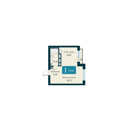 Планировка 1-комн 30,83 - 31,48 м²