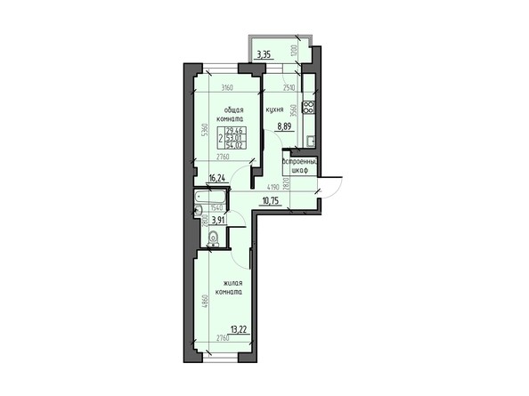 Планировка двухкомнатной квартиры 54,02 кв.м