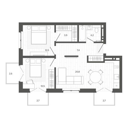 Планировка 3-комн 64,84 м²