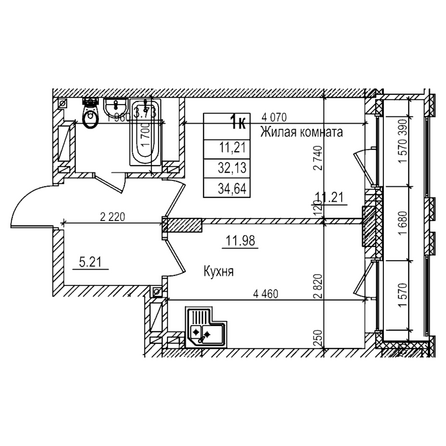 Планировка 1-комн 32,1 м²