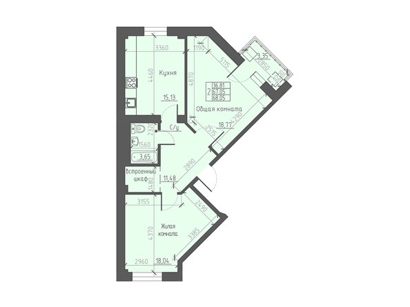 Планировка двухкомнатной квартиры 68,05 кв.м