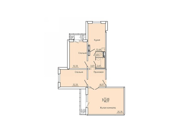 Планировка трехкомнатной квартиры 80,17 кв.м