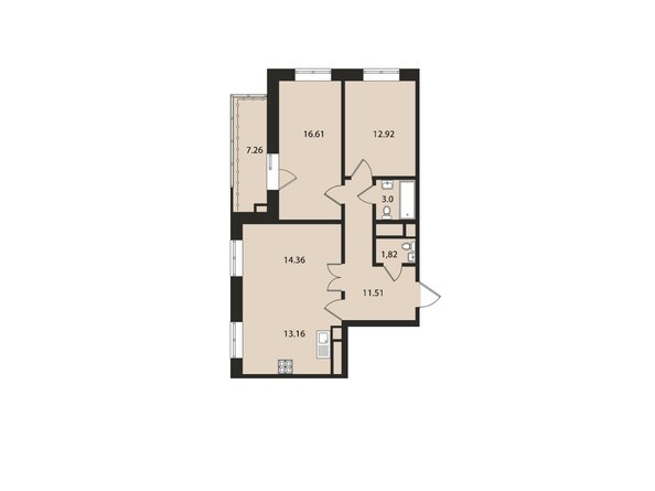 Планировка трехкомнатной квартиры 80,8 кв.м