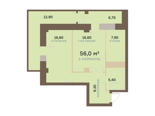 Планировка 2-комн 56, 58,4 м²