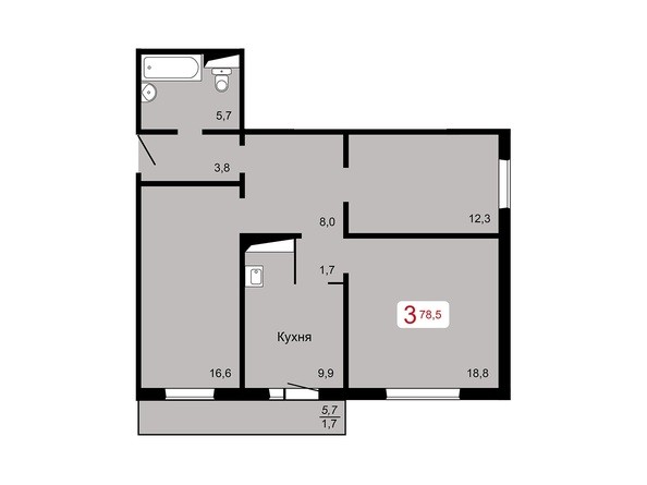 3-комнатная 78,5 кв.м