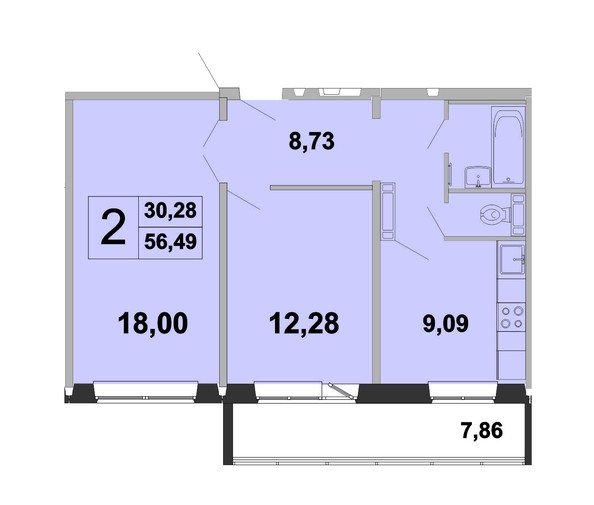 Планировка двухкомнатной квартиры 56,49 кв.м