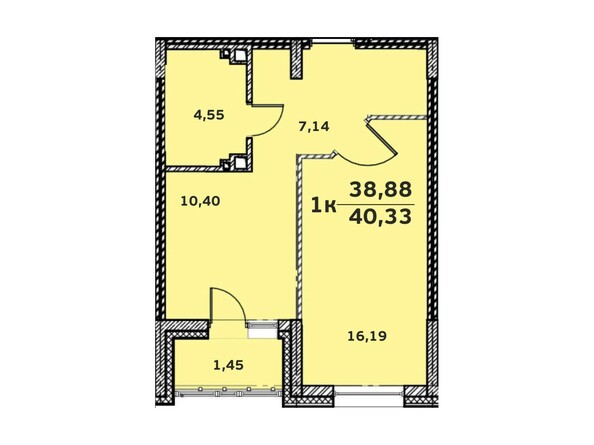 Планировка 1-комнатной квартиры 40,02 кв.м