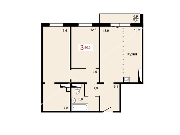 Планировка трехкомнатной квартиры 80,3 кв.м