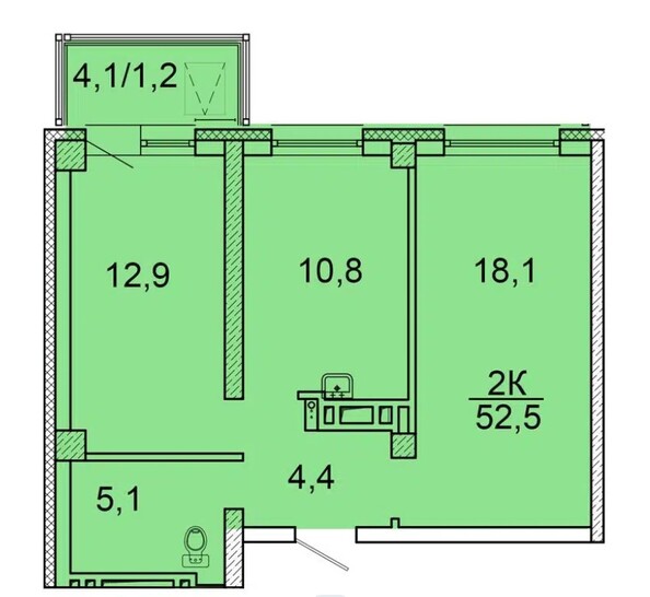 Планировка 2-комн 52,1, 52,5 м²