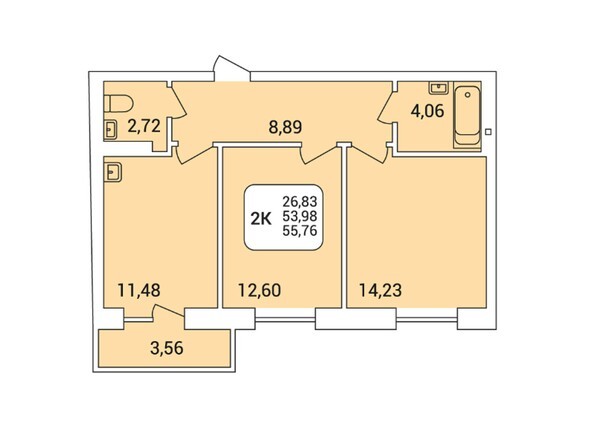 2-комнатная 55,76 кв.м