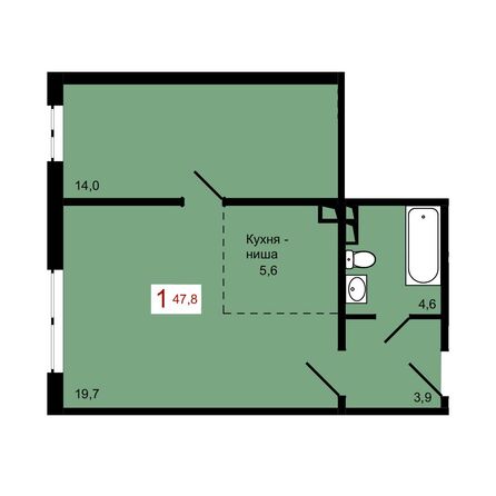 Планировка 1-комн 47,8 м²