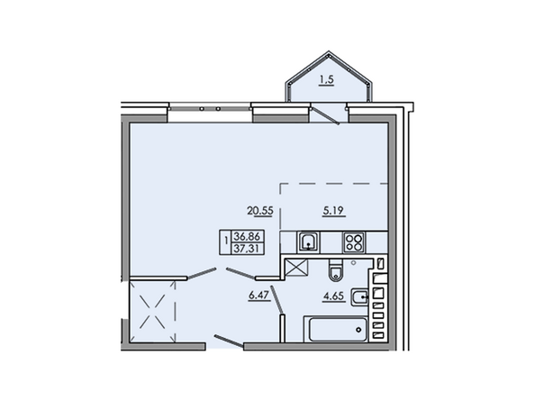 Планировка однокомнатной квартиры 38,36 кв.м