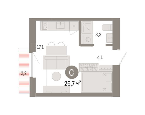 Планировка Студия 26,7 м²