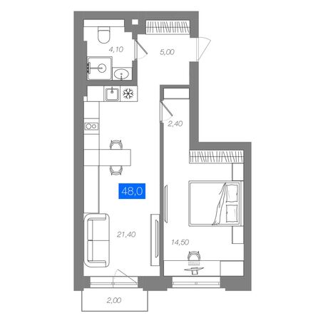 Планировка 1-комн 48 м²