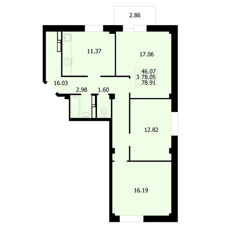 Планировка 2-комн 78,91 м²