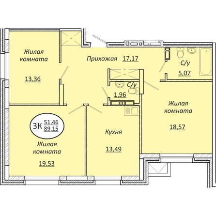 Планировка 3-комн 89,15 м²