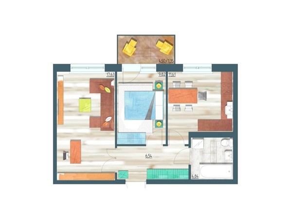 Планировка двухкомнатной квартиры 51,79 кв.м