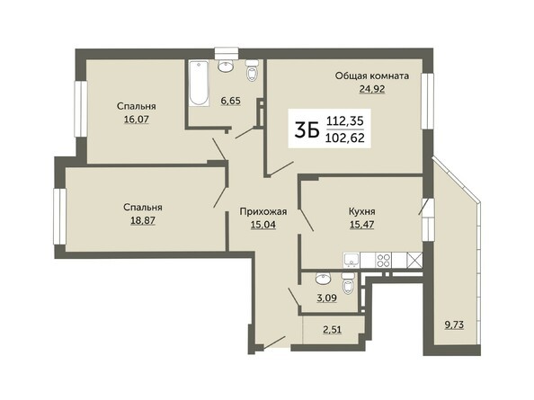 Планировка трехкомнатной квартиры 102,62 кв.м
