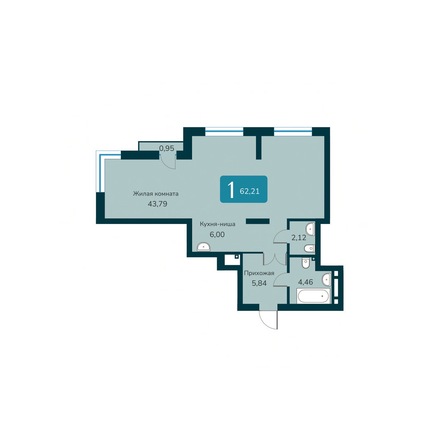Планировка 2-комн 62,21 - 62,63 м²