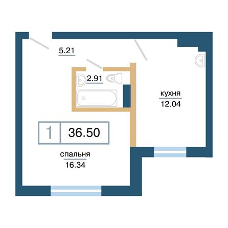 Планировка 1-комн 36,5 м²