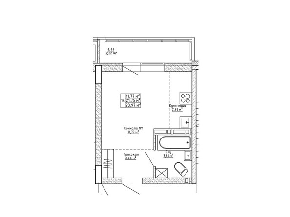 Планировка однокомнатной квартиры 23,97 кв.м