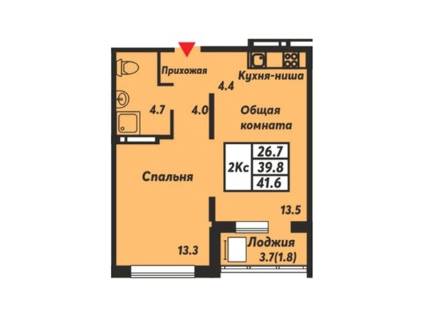 Планировка 2-комнатной квартиры 41,6 кв.м