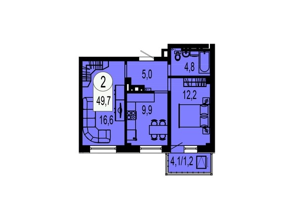 Планировка двухкомнатной квартиры 49,7 кв.м