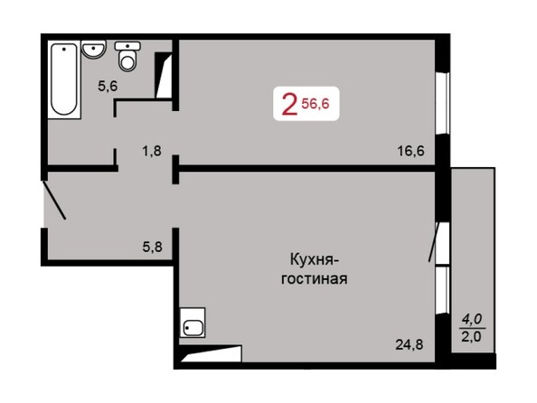 2-комнатная 56,6 кв.м