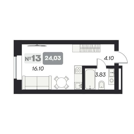 Планировка Студия 24,03 м²