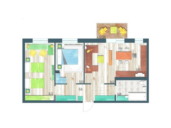 Планировка трехкомнатной квартиры 66,24 кв.м