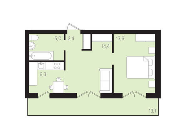 Планировка двухкомнатной квартиры 41,8 кв.м