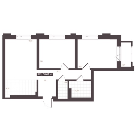 Планировка 3-комн 68,67 м²