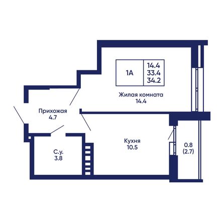 Планировка 1-комн 34,2, 34,8 м²