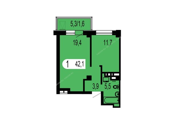 Планировка однокомнатной квартиры 42,1 кв.м
