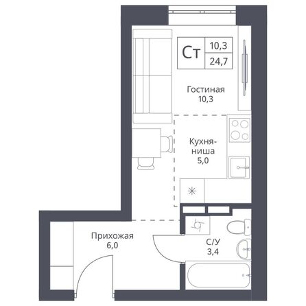 Планировка Студия 24,7 м²