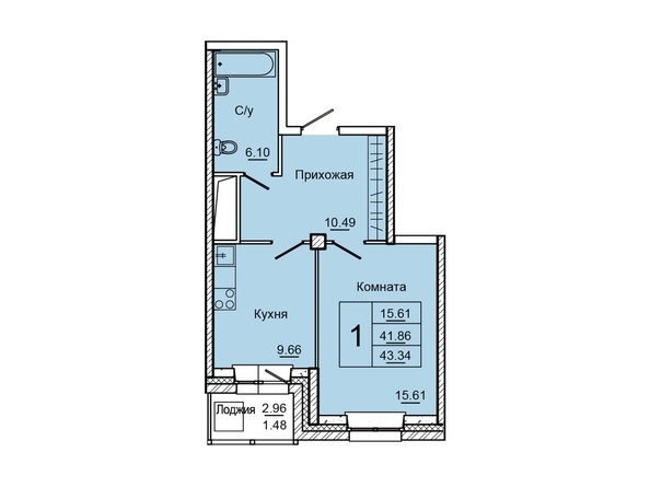 Планировка однокомнатной квартиры 43,34 кв.м