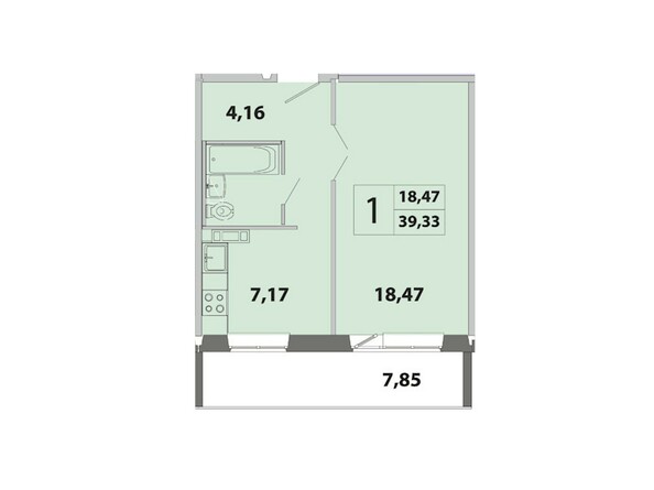 Планировка однокомнатной квартиры 39,33 кв.м