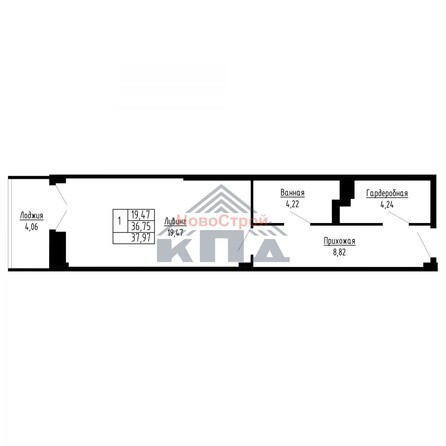 Планировка 1-комн 38 м²