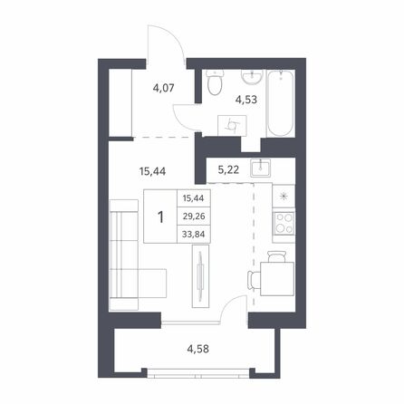Планировка Студия 29,08 - 29,98 м²