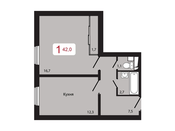 Планировка 1-комн 42 м²