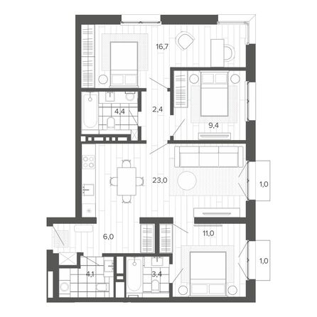 Планировка 4-комн 82,53 м²