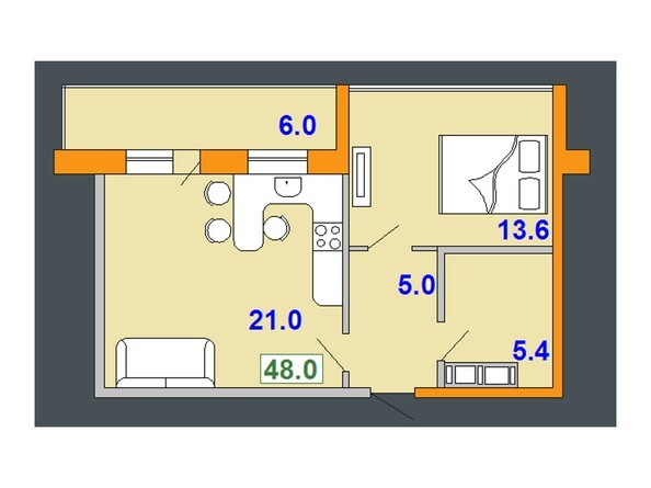 Планировка двухкомнатной квартиры 48 кв.м