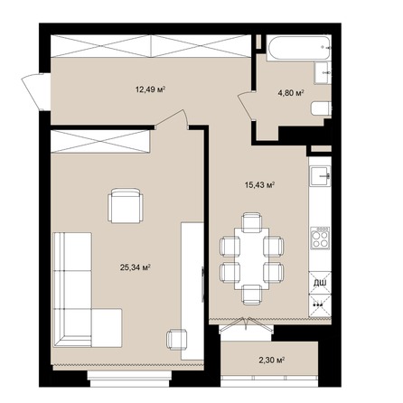 Планировка Студия 60 - 60,43 м²