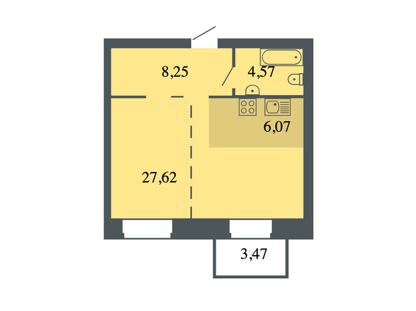 Планировка Студия 46,65 м²