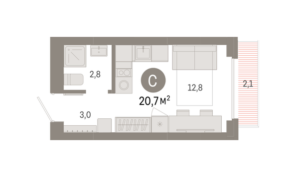 Планировка Студия 20,7 м²