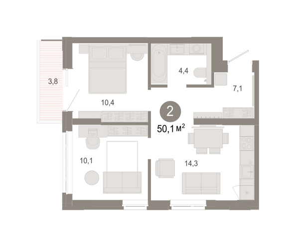 Планировка 2-комн 50,14, 50,52 м²